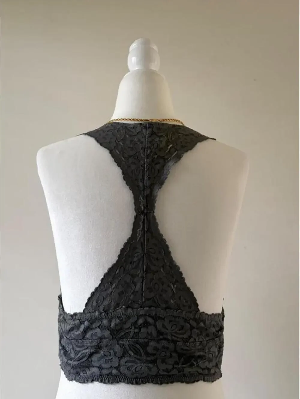 Y2K Gray Lace Racerback Bralette - Coquette Fairycore Grunge Crop Top